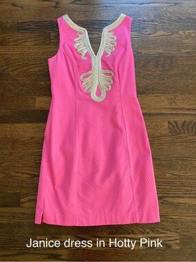Lilly Pulitzer Janice Shift Dress - Hotty Pink with Gold Accents Size 6